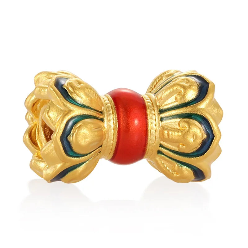 Luxury gold jewelry 24k pure gold micro-hard gold Dunhuang double lotus pattern bracelet beaded