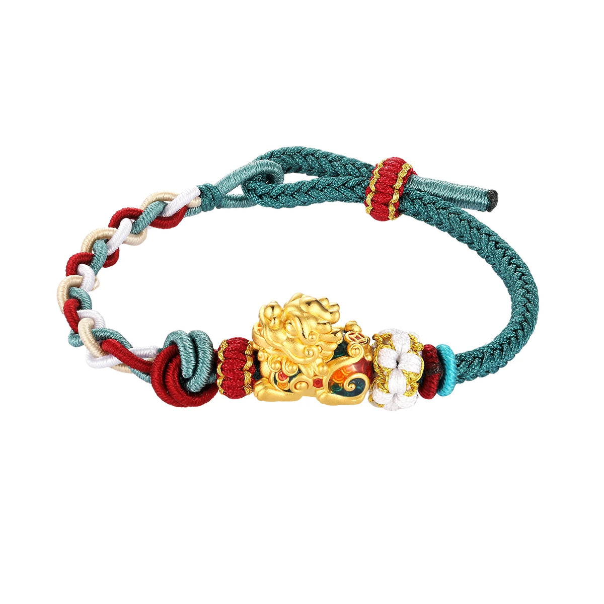 Cyan braided rope Pixiu appearance 24K solid gold micro-hard gold beaded bracelet high-end gold jewelry