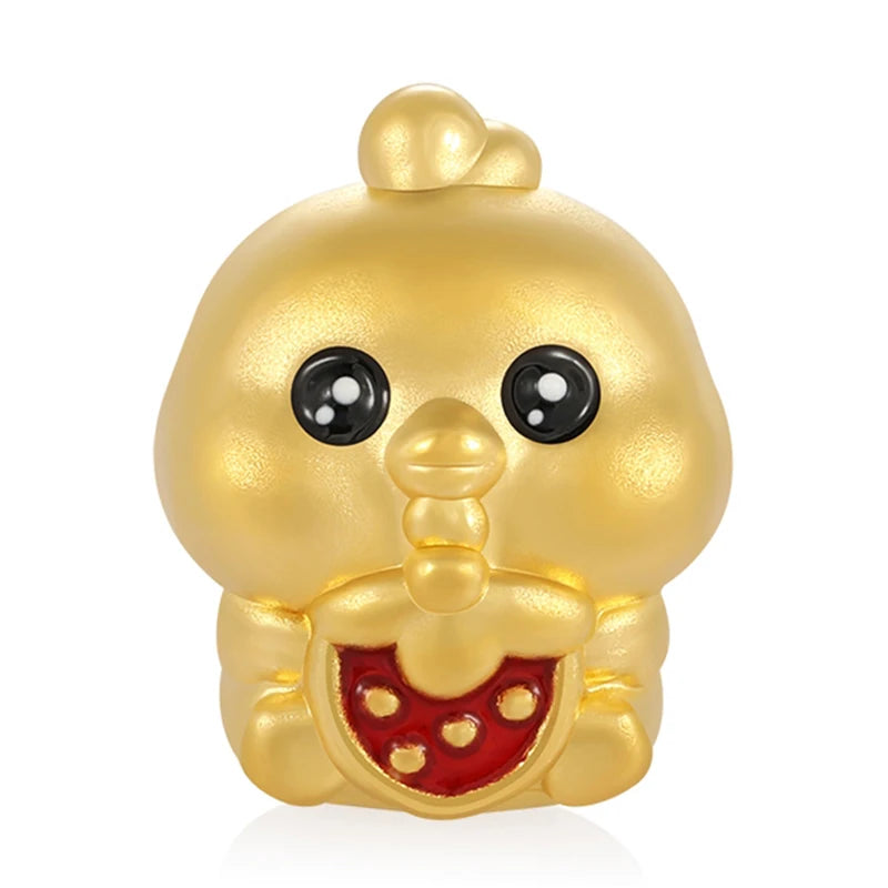 Chinese Zodiac Culture 24K Micro-Hard Gold Raspberry Chicken-Shaped Classical Beaded Sandblasted Enamel Bracelet Jewelry