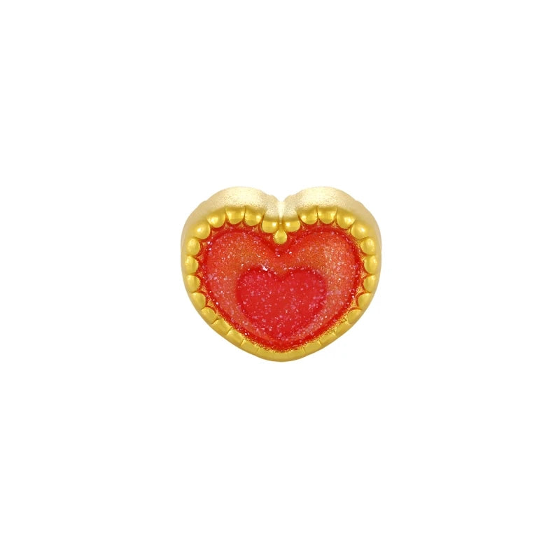 24K Gold Red Enamel Heart DIY Beaded Charm Cute Accessory 0.15g