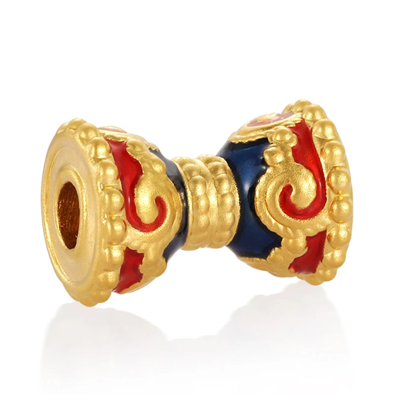 Mini 24K Gold Dunhuang Drum Beaded Bracelet Chinese Auspicious Jewelry 0.45g