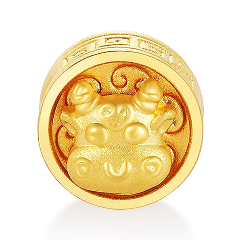 Plain version of 24k pure gold craftsmanship hard gold bull-shaped rotatable round bracelet beaded