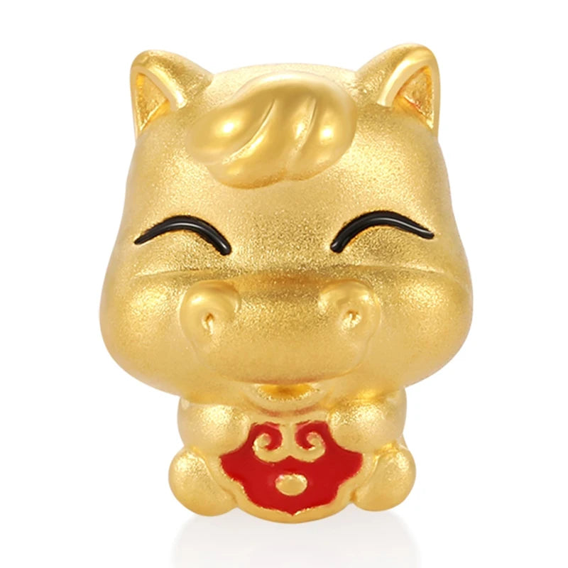 Zodiac Series Horse shape Amulet Carved in real gold beaded As a Gift For children 24K Solid Gold High-end luxury beaded