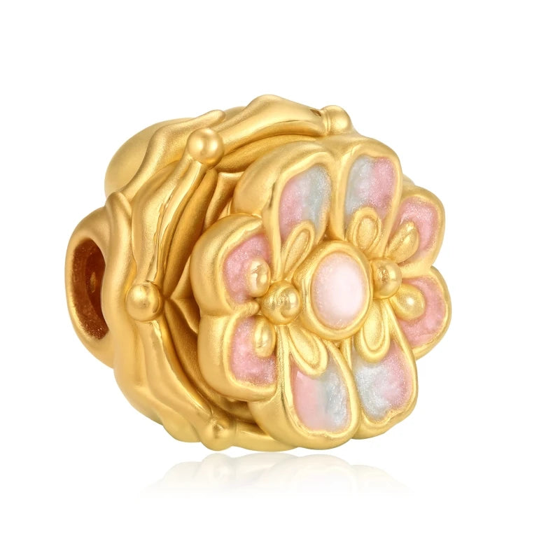 24K Gold Shimmer Enamel Butterfly Rotatable Charm Teen Elegant Jewelry 0.75g