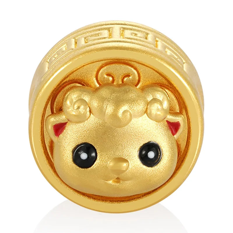 24k pure gold craftsmanship hard gold sheep-shaped rotatable round bracelet beaded high-end gold jewelry accessories