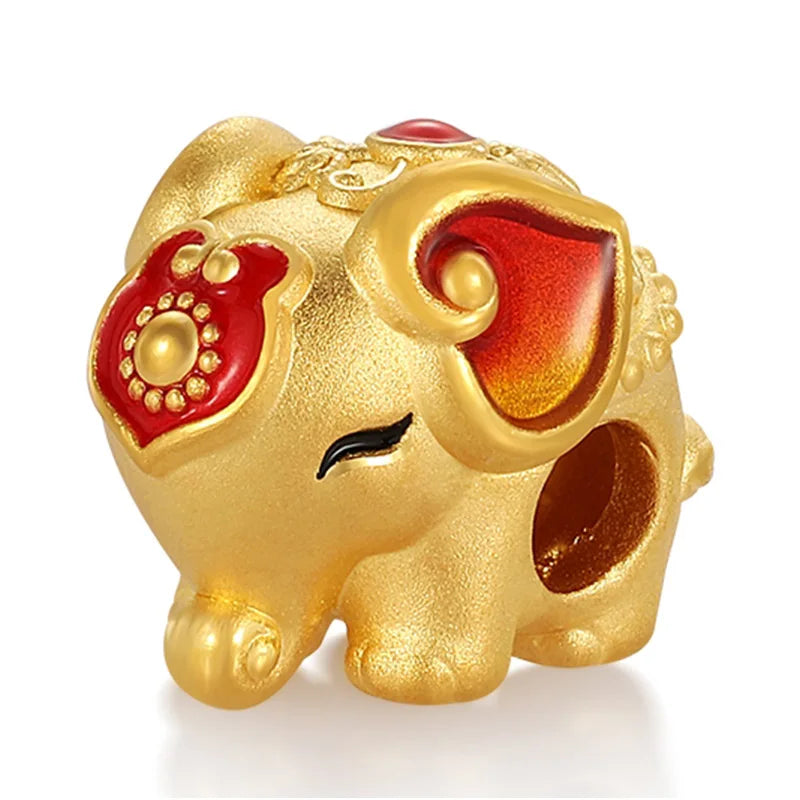 24K Gold Cute Elephant Beaded DIY Bracelet Animal Themed Jewelry 0.8g