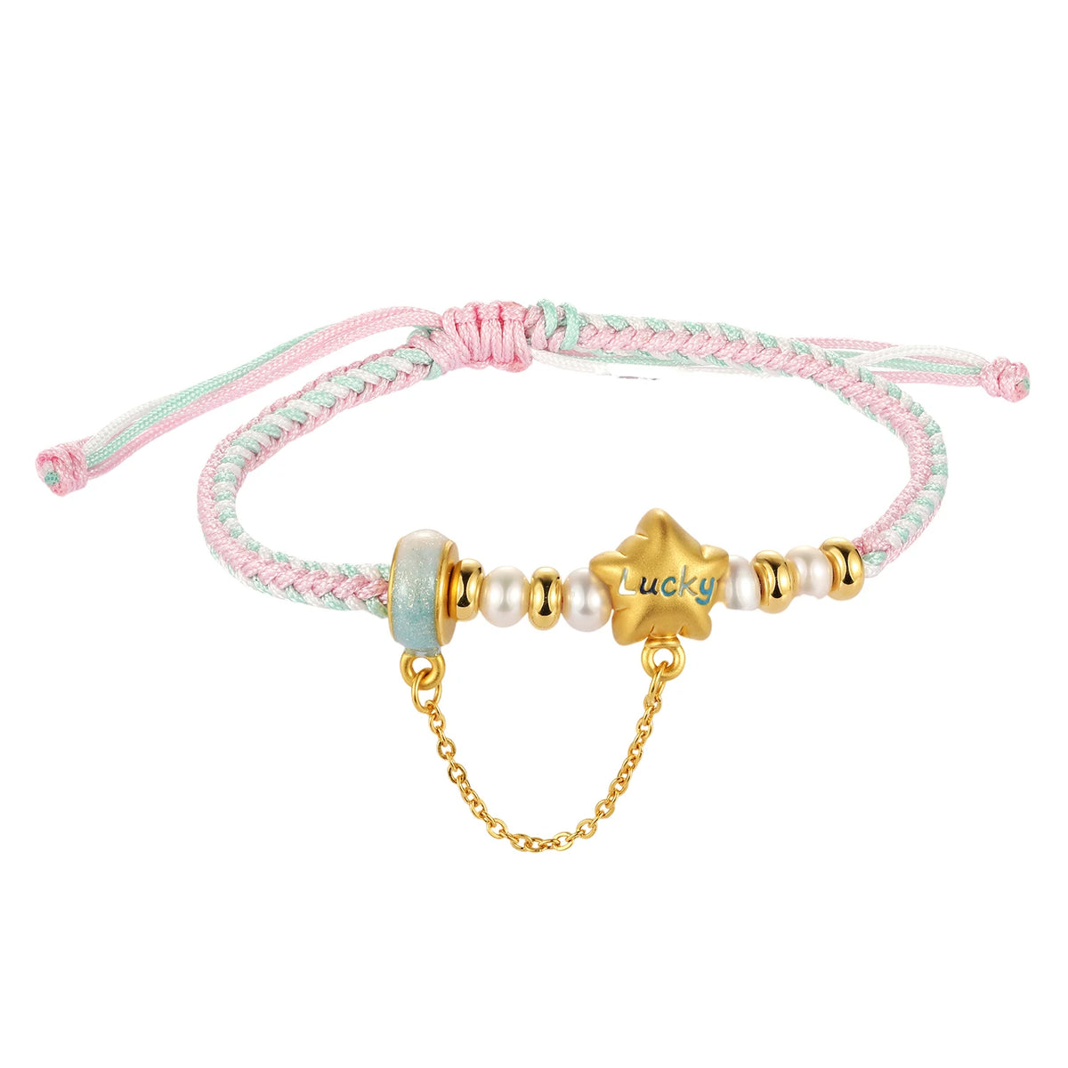 Cute Ethnic Style 24K Solid Gold Slightly Hard Gold Star Shape Beaded Pearl Decorative Braided Rope Bracelet Customizable Unisex