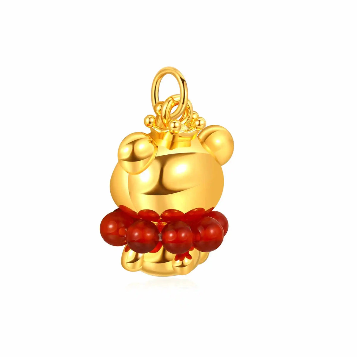 24K Solid Gold Red Agate Bear Charm 1.15g