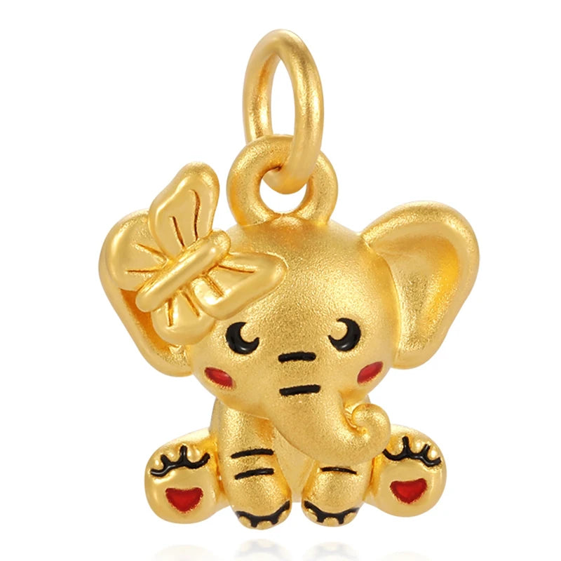 24K solid gold pendant luxury enamel craft pendant accessories wholesale 0.45g gold elephant shape necklace pendant