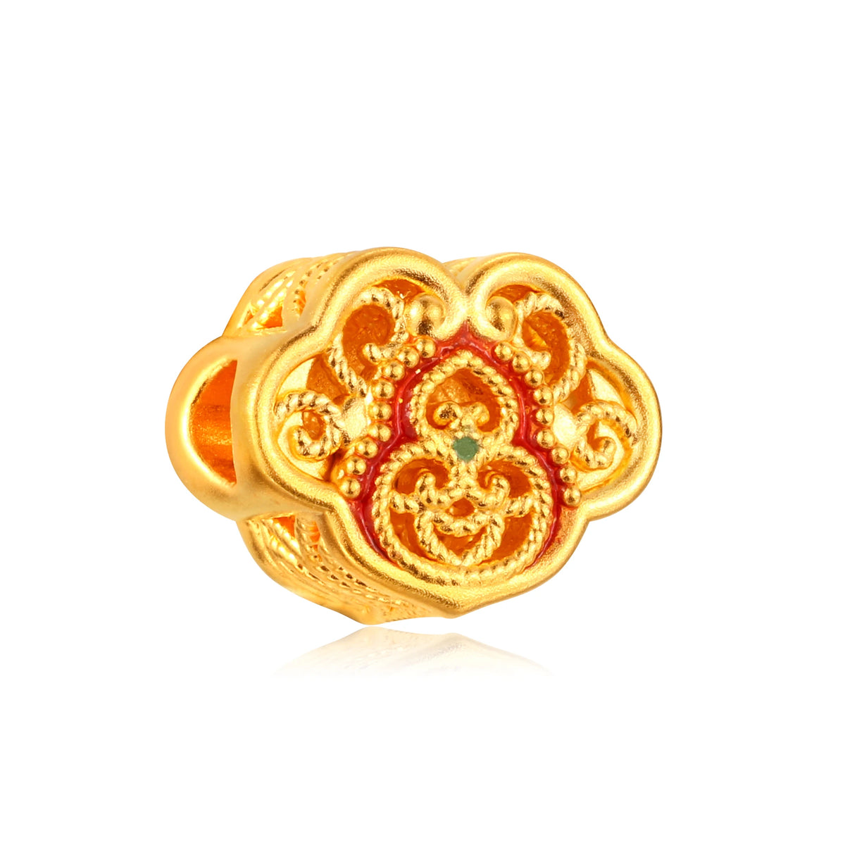 24K Solid Gold Fortune Ruyi Filigree Charm 0.6g