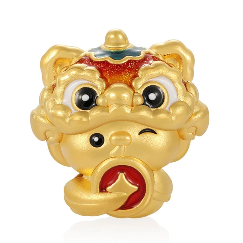 Lion awakening design Zodiac culture cute style 24k micro-hard gold pure gold snake shape bracelet beaded luxury gold jewelry