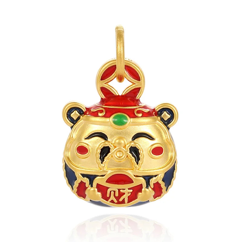 Golden God of Wealth Jewelry Retro pendant 24K Enamel Gorgeous Chinese Retro Micro-Hard Gold pendant