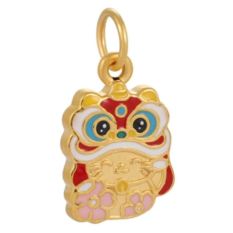 24K Gold Enamel Lucky Cat Gourd Pendant DIY Necklace Fine Jewelry For Women 0.9g