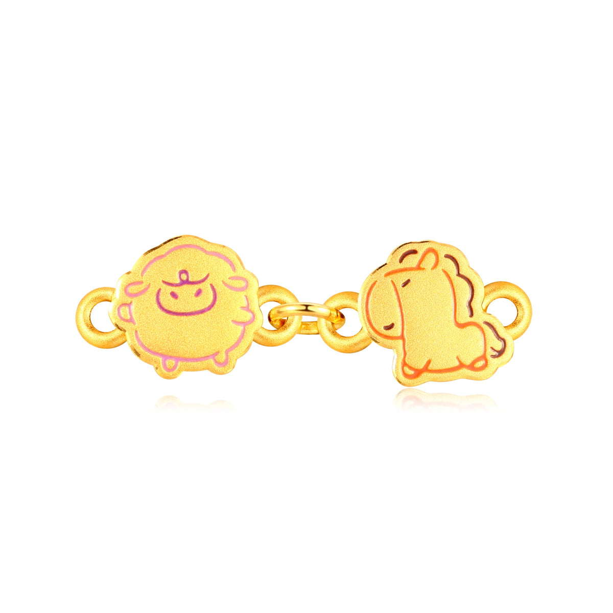 Combination Line Art Liuhe Pair Horse Goat Gold Charm - 0.6g