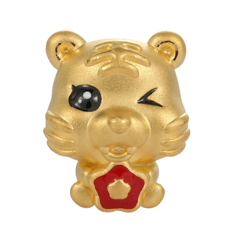 24K Gold Zodiac Tiger Beaded Bracelet Elegant Chinese Style Jewelry 0.65g