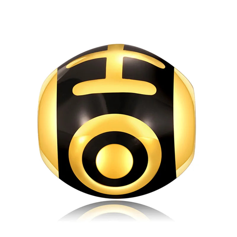 24K Gold Enamel Small Auspicious Dzi Bead Rotatable Charm Guardian Auspicious Jewelry 1g