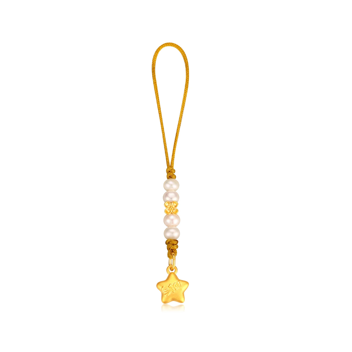 24K Solid Gold Pearl Brushed Star Pendant Charm 0.45g