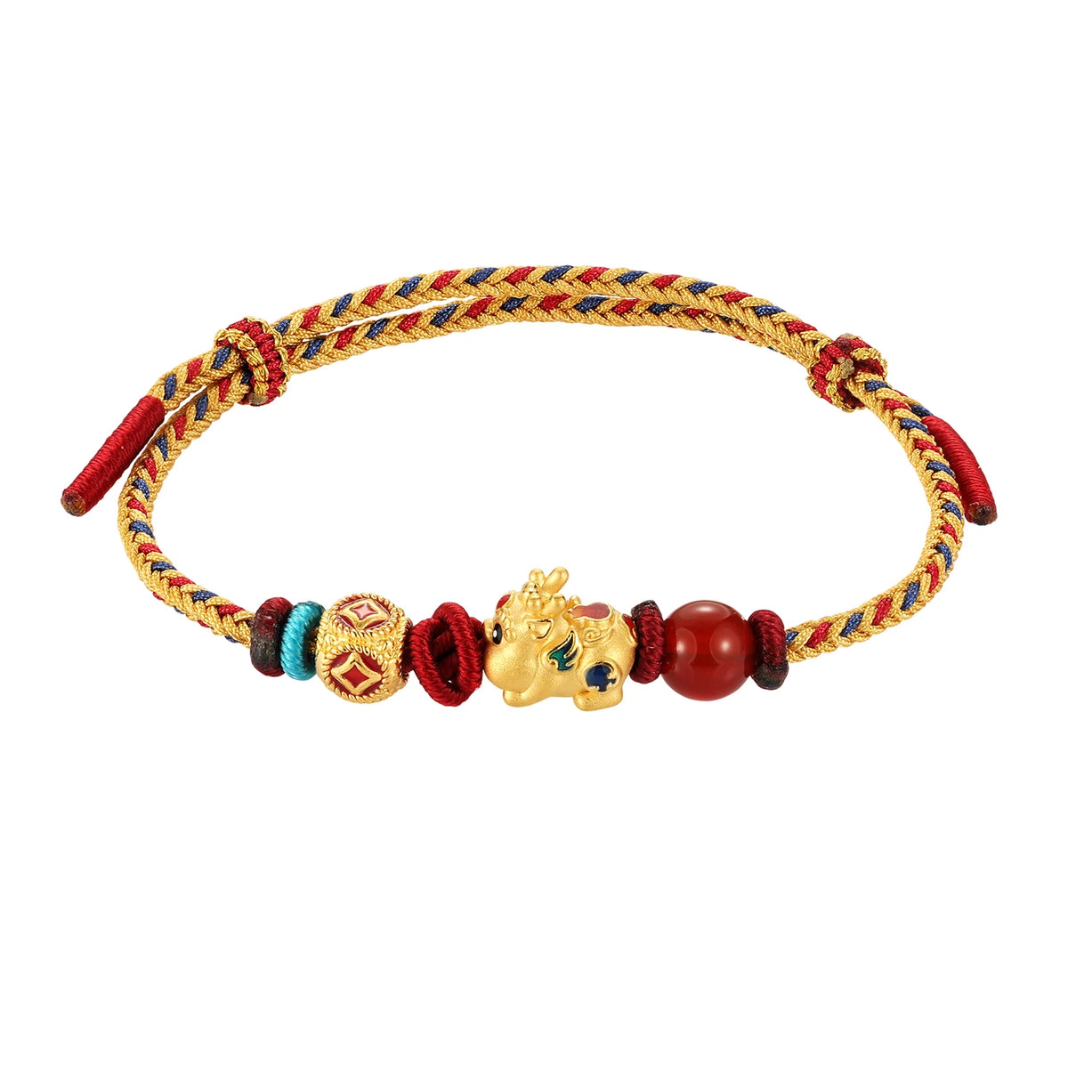 24K Solid Gold Micro-Hard Beaded Decorative Braided Rope Bracelet High-End Luxury Fine Charm Ethnic Style Unisex Anniversary