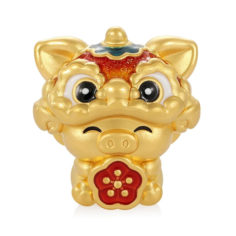 Lion awakening design zodiac culture cute style 24k micro-hard gold pure gold pig-shaped bracelet beaded luxury gold jewelry
