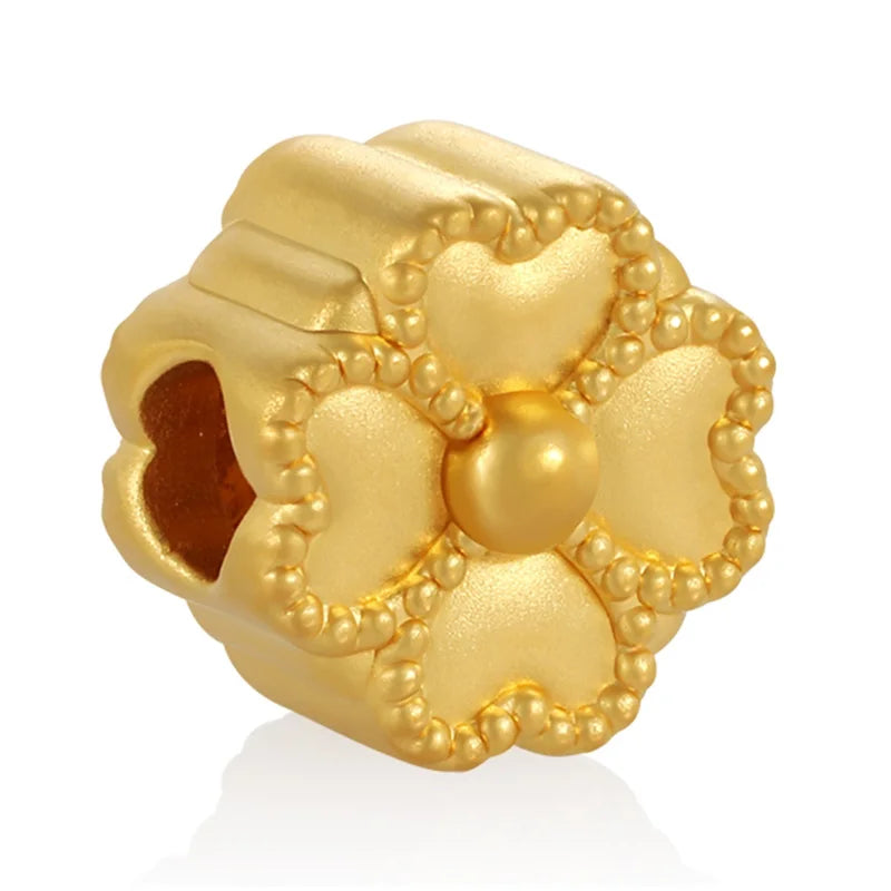 24K Gold Lucky Four Leaf Clover Rotatable Charm DIY Accessory Daily Jewelry Unisex 0.3g