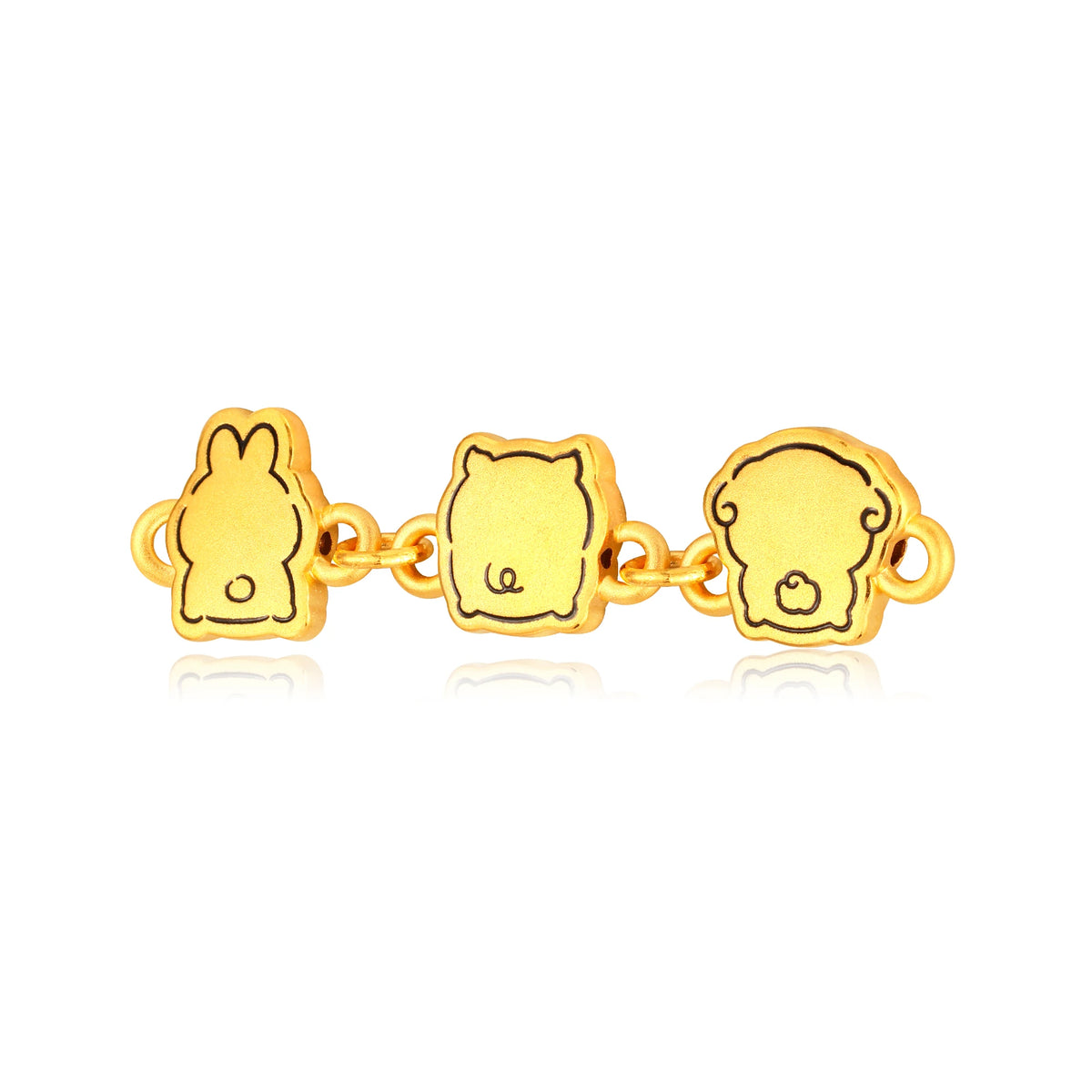 Combination Line Art Sanhe Trio Rabbit Goat Pig Gold Charm - 0.9g