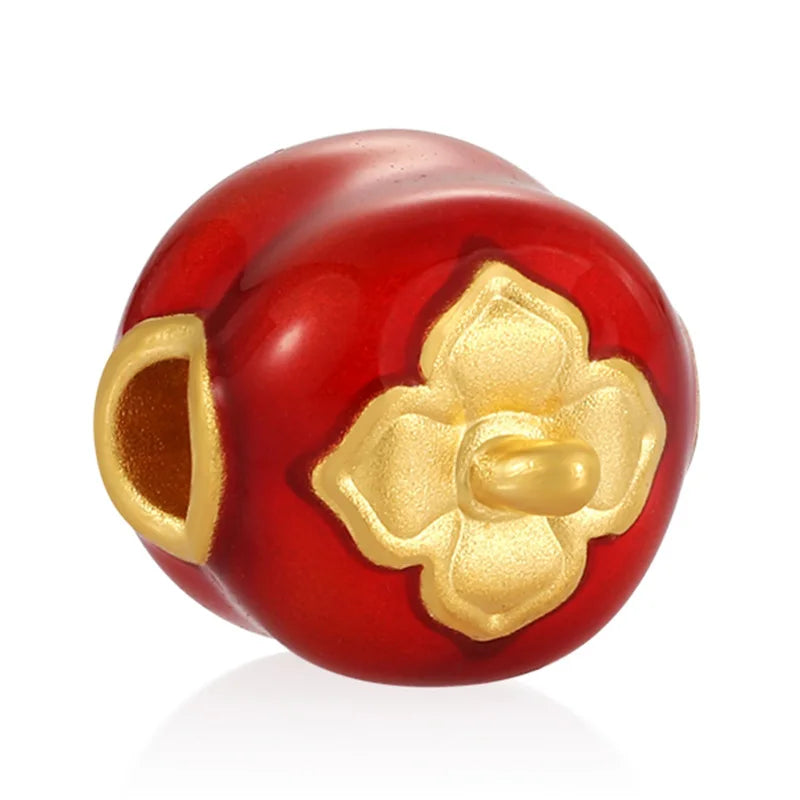 Newly Designed Chinese Style Classical 24k Pure Gold Slightly Hard Gold Bracelet Beaded 2.4mm Aperture Sandblasted Enamel Finish
