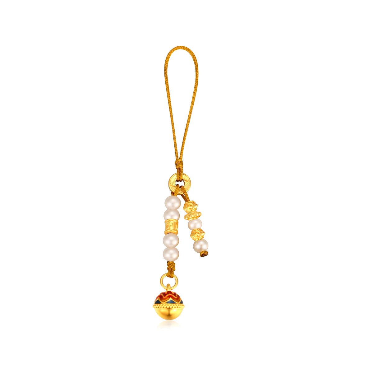 24K Solid Gold Pearl Bell Pendant Charm 0.95g