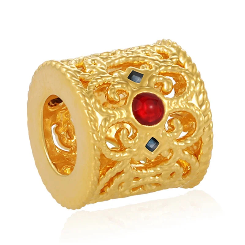 24K Micro-Hard Gold Beaded Bracelet Classical Chinese Style Cylindrical Micro-Pave Filigree 3.2mm Jewelry Findings Components