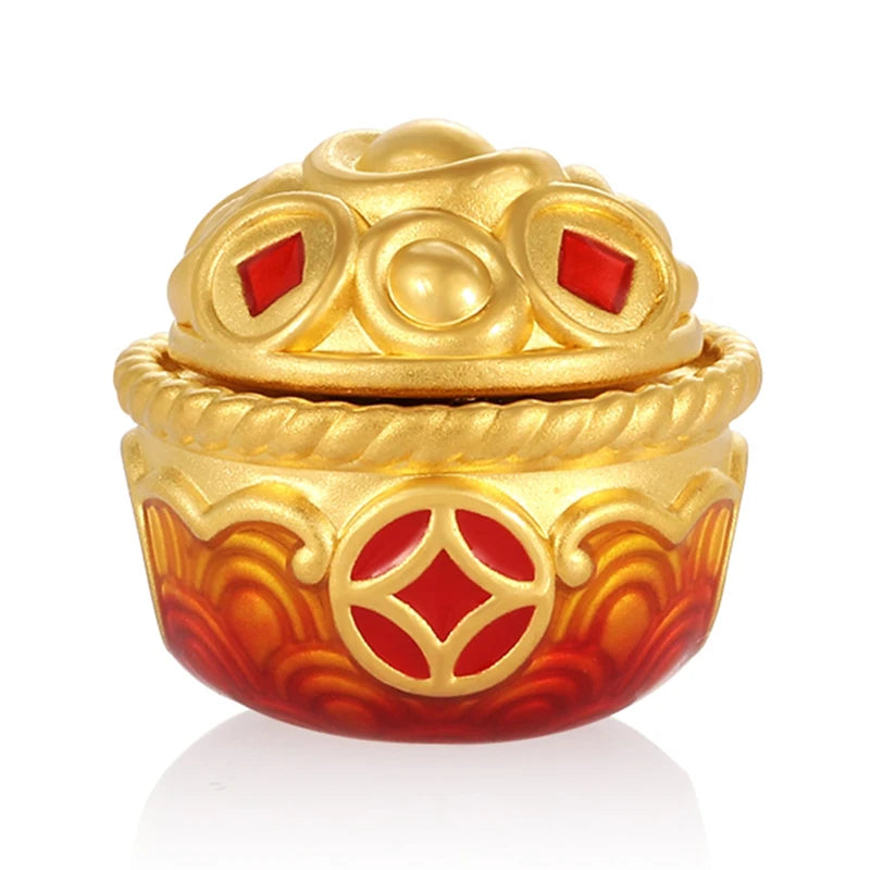 1g 5D Pure Gold Good Charm Luck and Wealth - Gathering Red Enamel Pendant Fine Jewelry Accessories