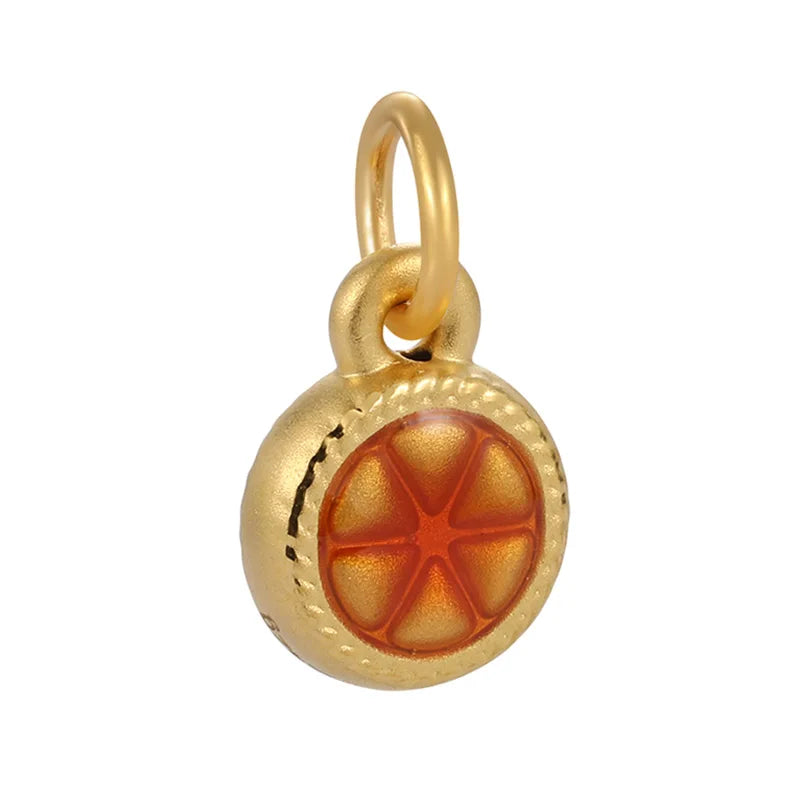 24K Gold Orange Bright Future Tiny Pendant DIY Accessory Unique Minimalist Jewelry 0.35g