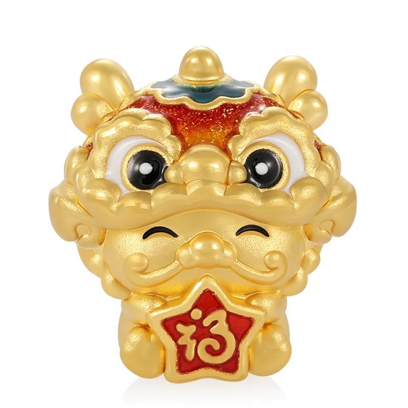Lion awakening design zodiac culture cute style 24k micro-hard gold pure gold dragon-shaped bracelet beaded luxury gold jewelry