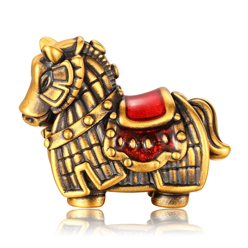 24K Gold Retro Steed Beaded Bracelet Chinese Birth Sign Jewelry For Men 1.9g
