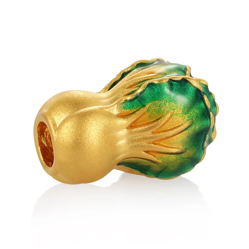 0.35g New Luxury Design 24K Solid Gold Sandblasted Enamel Cabbage Shape Beaded Bracelet Cute Style Jewelry Accessories
