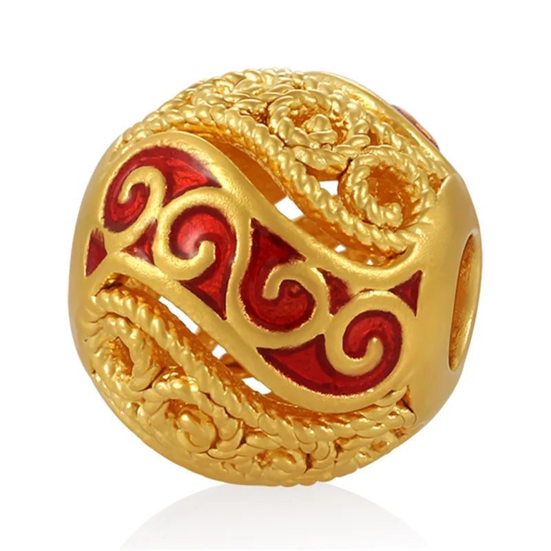 Micro-hard Gold 24K Solid Gold Roll Grass Pattern Filigree Beaded Bracelet High-end Classical Style Ancient Enamel 2.5mm Jewelry