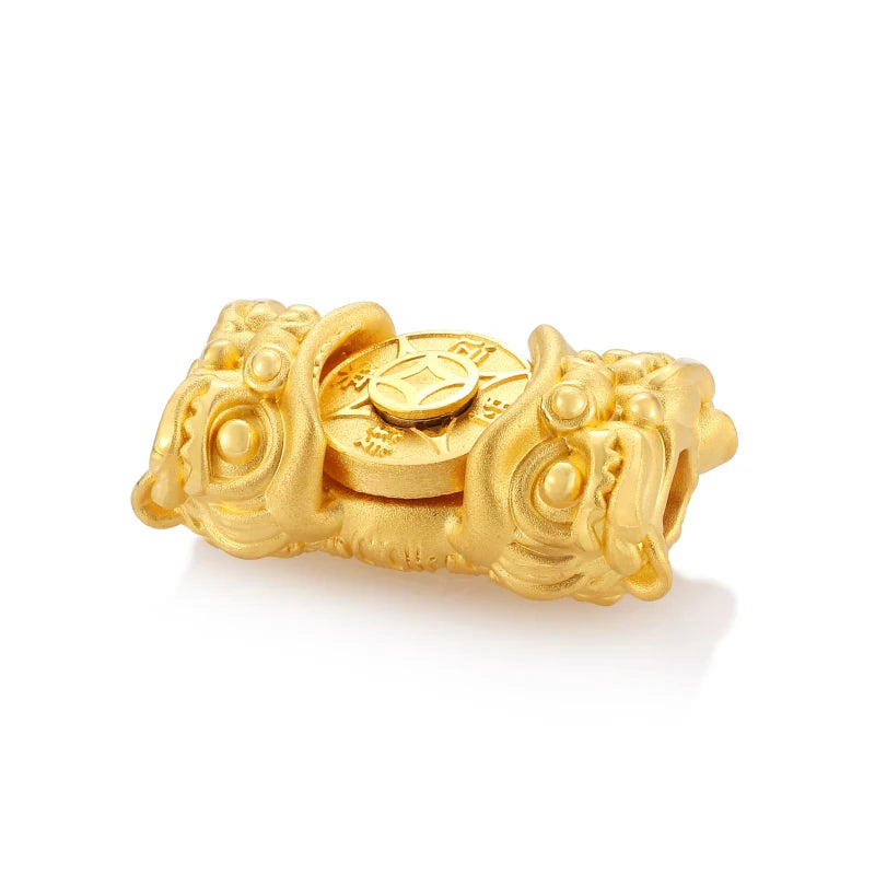 24K Solid Gold Lion Shape Beaded Accessory Large 2g Beads for Rotatable Bracelets Jewelry Findings Components Blessing