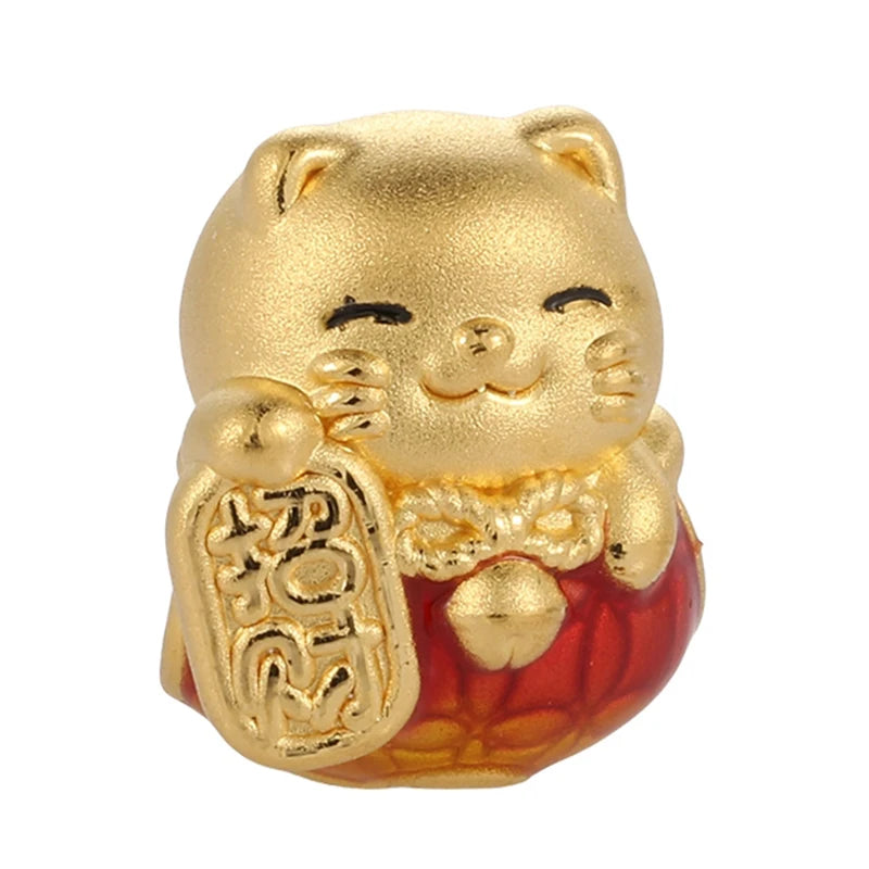 Cute Style Trendy Design Meaning Rich Lucky cat Shape Bracelet Beaded 24K Solid Gold Sandblasted Enamel Finish Accessories