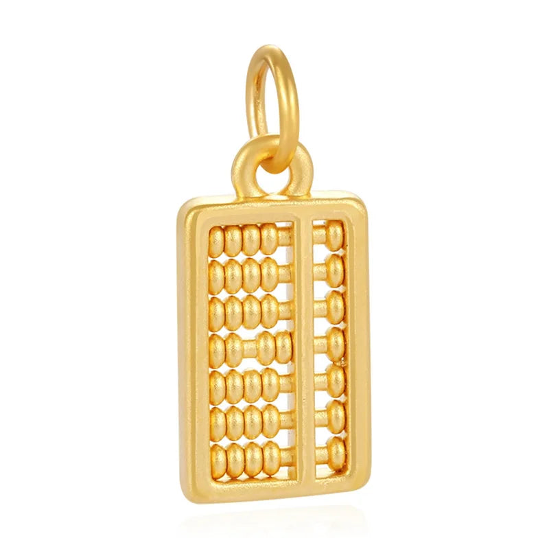 Small size Luxury design 24k micro-hard gold pure gold abacus shape necklace pendant high-end gold jewelry