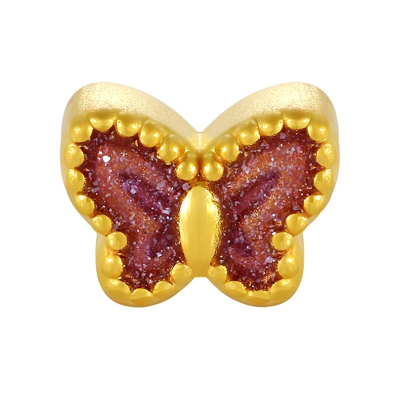 Rhinestone 24K Gold Purple Enamel Butterfly Beaded Bracelet Colorful Teen Jewelry 0.15g