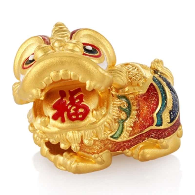Bite-type glitter lion-shaped beaded for bracelet 1.1g 24k solid gold high-end jewelry accessories