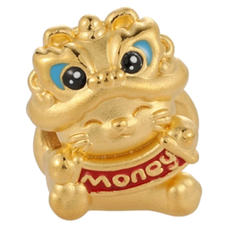 New Design 24K Solid Gold Beaded Lion Head with Hydrangea Slightly Hard Golden Feet Step Jewelry Accessories Findings Components
