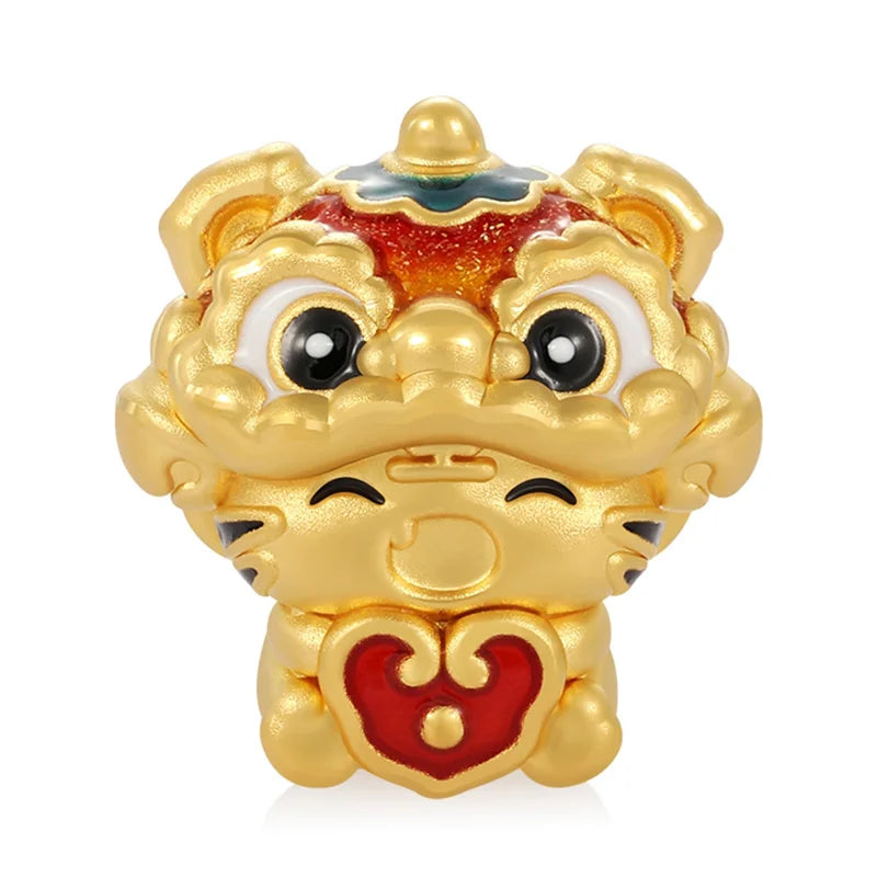 Lion awakening design zodiac culture cute style 24k micro-hard gold pure gold tiger-shaped bracelet beaded luxury gold jewelry