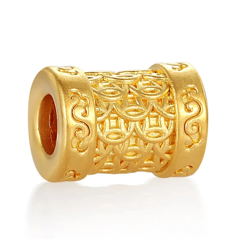 Gorgeous design micro-hard gold 24k pure gold copper coin good luck cylindrical shape bracelet beaded