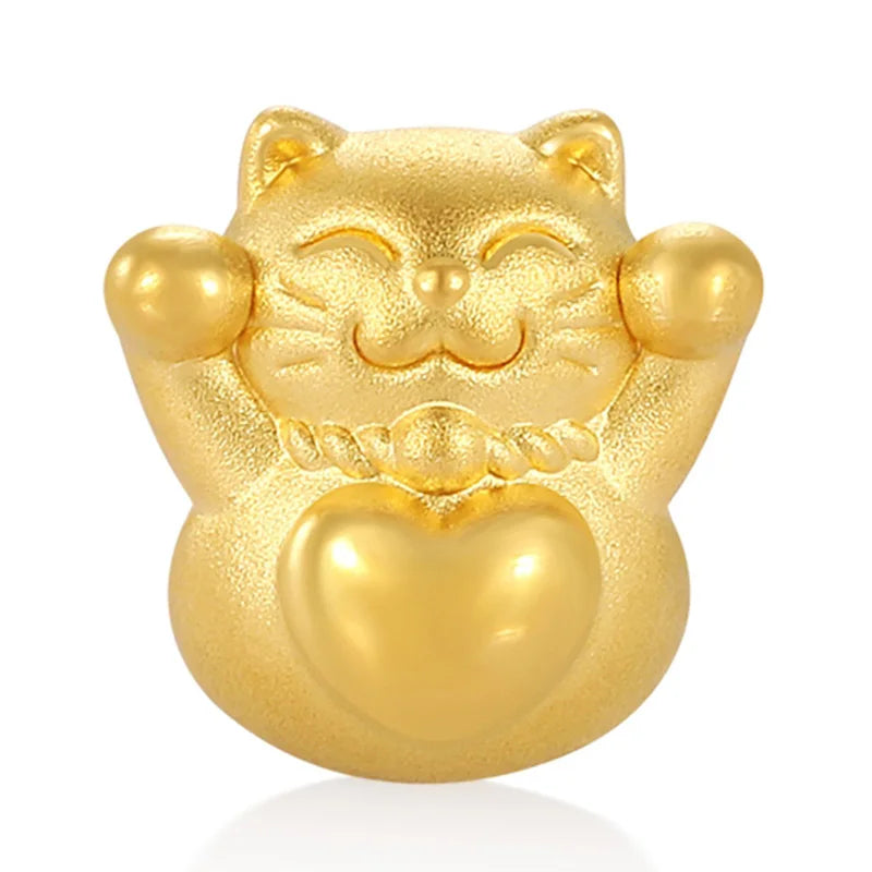Plain luxury design micro-hard gold 24k pure gold meaning happy lucky cat bracelet beaded gold jewelry accessories