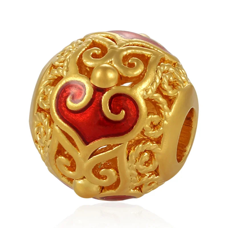Micro-hard Gold 24k Pure Gold Enamel Craftsmanship Classical Style Ruyi Pattern Filigree Bracelet Beaded 2.5mm Aperture Jewelry
