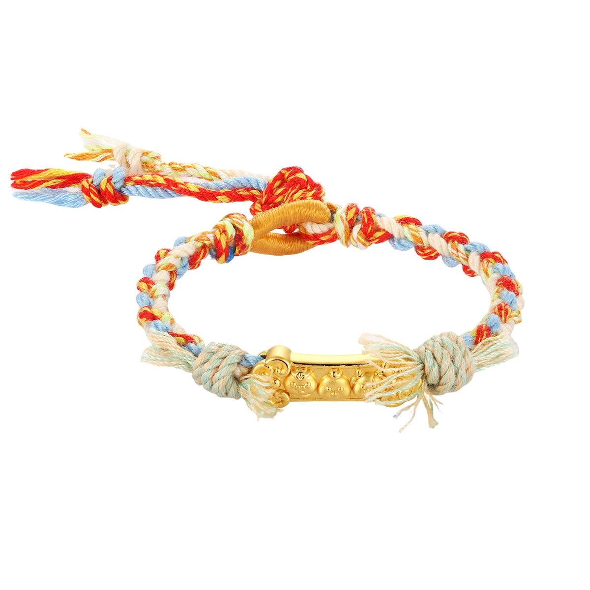 Multicolor braided rope bracelet 24K pure gold micro-hard gold unique design beaded bracelet high-end jewelry