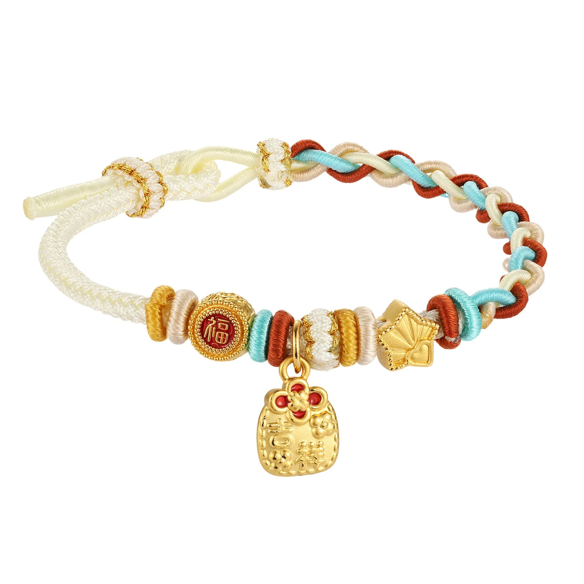 Fashion Adjustable Rope 24k Solid Gold Pendant Bracelet Women's Peace Buckle Flower Handmade Chain Pearl Bracelet for Women