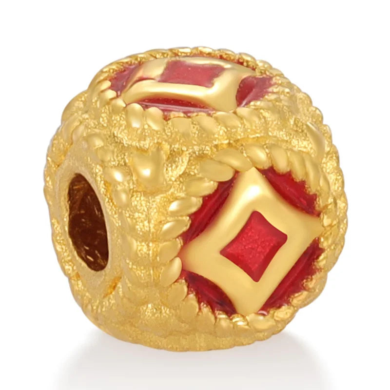 Large Size High-end Gold Jewelry Cute Style 24K Pure Gold Sandblasted Enamel Finish Round Shape Bracelet Beaded
