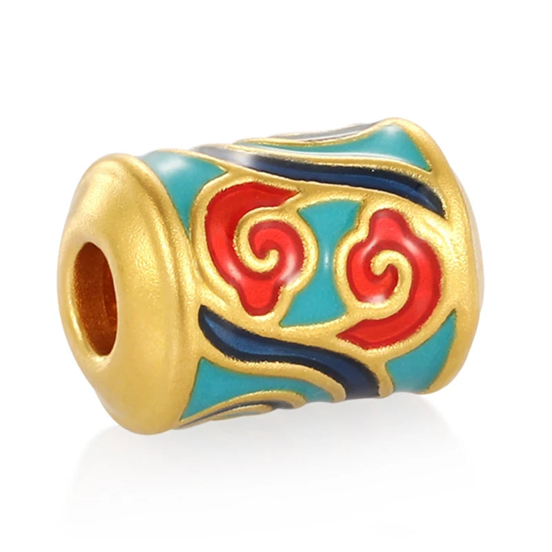 24K Gold Dunhuang Pattern Beaded Charm Minimalist Auspicious Jewelry 0.3g