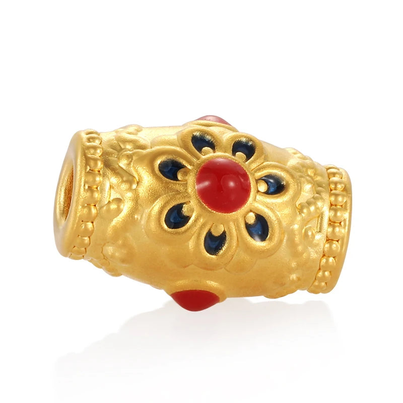 24K Gold Dunhuang Full Round Tube Beaded Bracelet Chinese Daily Jewelry 0.45g