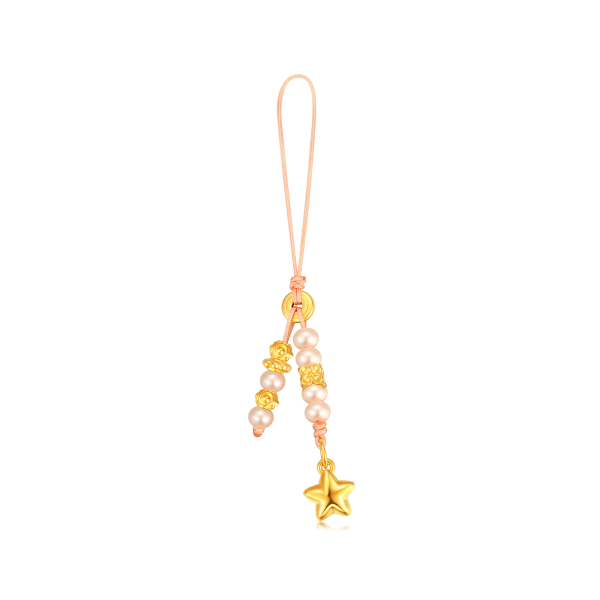 24K Solid Gold Pearl Star Pendant Charm 0.7g